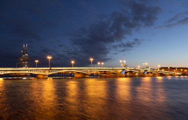 Fototapeta na wymiar The Blagoveshchensky (Annunciation) bridge during the white nights in St. Petersburg, Russia
