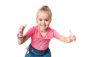 A Girl with rubber loom bracelet on her hands