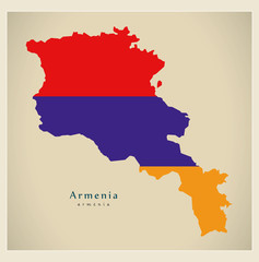 Obraz premium Modern Map - Armenia flag colored AM