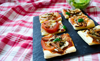 Vegan puff pastry pizzas