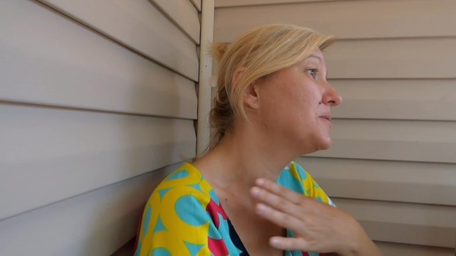 Young woman jokingly complains to shoot