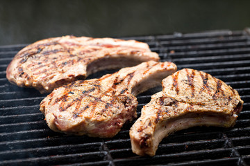 Pork chops on grill