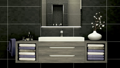 Modern interior design of bathroom (3d Render)