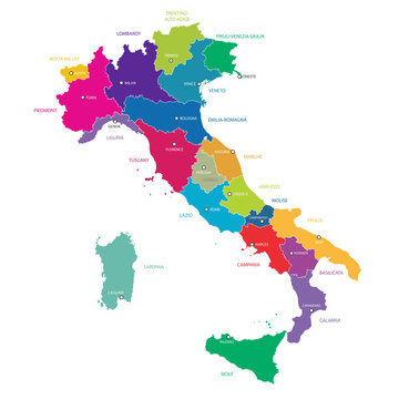Italy map with regions and cities