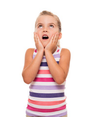 Little cute girl standing wonderful against white backdrop