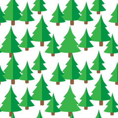 Seamless pattern with green fir trees