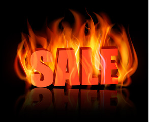 Flaming letters spelling SALE. Vector.