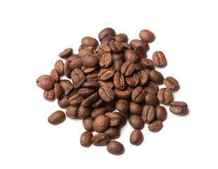 Fototapeta premium heap of roasted coffee beans on white