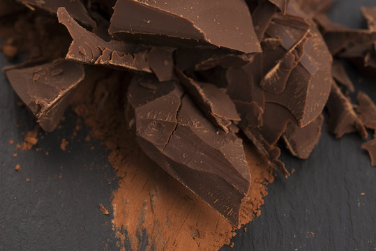 Chopped chocolate with cacao