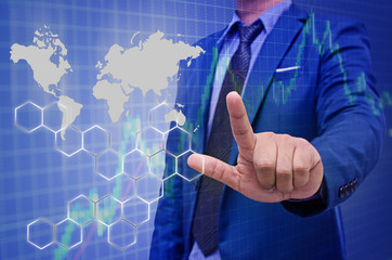 business man touch virtual screen
