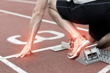 Highlighted bones of man about to race