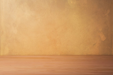 concrete wall and wooden table