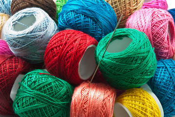 Bright colored yarn balls background