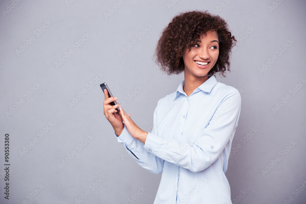 Sticker Afro american businesswoman using smartphone