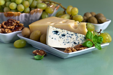Cheese with nuts and olives