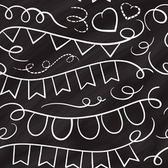 Ribbons and flags chalk doodles seamless pattern