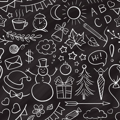 Hand-drown chalk icons seamless pattern
