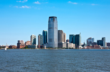 Fototapeta na wymiar U.S.A., New York,Manhattan,the skyline of the city seen from the ferry to Liberty island
