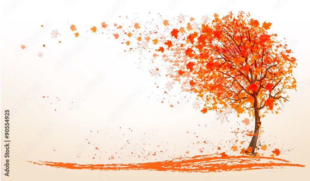 Aufkleber autumn background with a tree and golden leaves. vector.