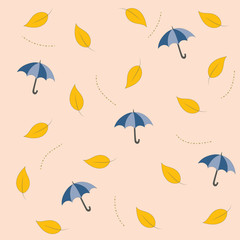 Fototapeta na wymiar Fall autumn leaves with umbrella seamless background.
