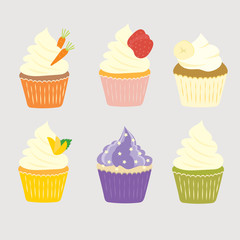 Colourful mixed flavor cupcakes.