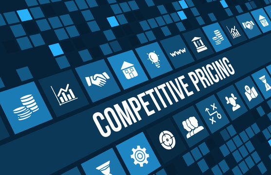 Competitive pricing concept image with business icons and copyspace.