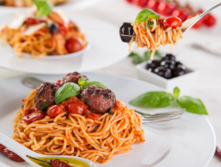 Italian pasta with tomato and basil