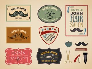 Vintage color tone barber shop logo, labels, badges, banner, emblem, insignia, poster and design element