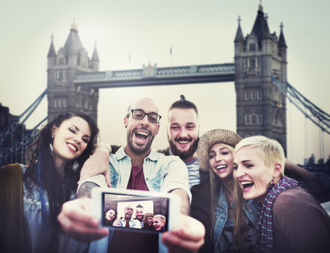 Diverse Summer Friends Fun Bonding Selfie Concept