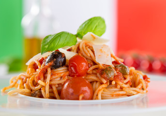 Italian pasta with tomato and basil