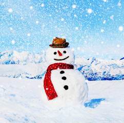 Obraz premium Snowman Outdoors White Scenery Christmas Celebration Concept