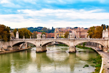 Naklejka premium Bridge across river Tiber, Ponte Umberto in Rome, Italy