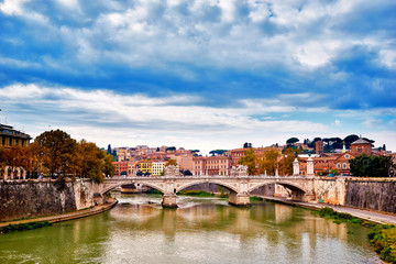 Bridge across river Tiber, Ponte Umberto in Rome, Italy