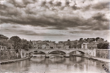 Bridge across river Tiber, Ponte Umberto in Rome, Italy