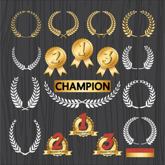 Laurel wreath Decorative elements and award badge set, Award decoration icon and wreath ornament Vector illustration