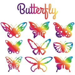 Deurstickers Vlinders Set van heldere abstracte regenboog vlinders in gebrandschilderd glas stijl, geïsoleerd op een witte achtergrond