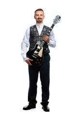 Naklejka premium Young singer man with guitar.