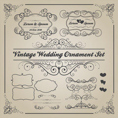 Set of vintage wedding ornaments and decorative elements,banner, frames, badge, Vector love element