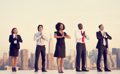 Office Workers Outdoor Yoga Relaxation Concept