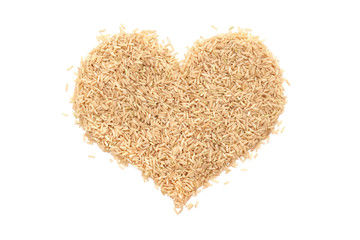 Long grain brown rice in a heart shape