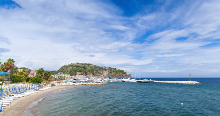 Empty sandy beach of Lacco Ameno, Ischia island