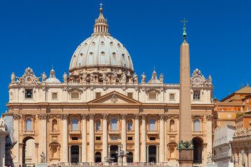 Fototapeta na wymiar St.Peter's Basilica. Late Renaissance church located within Vatican City. Construction of the present basilica began in April 1506 and was completed in November 1626