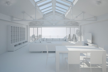 3D interior rendering of a living room