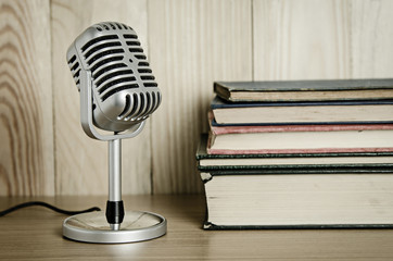 microphone on wooden table