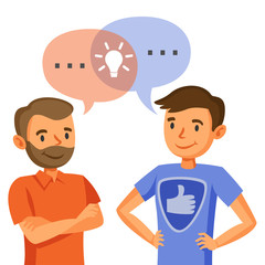 Two men talk, discussion, exchange of ideas, teamwork