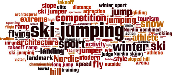 Ski jumping word cloud concept. Vector illustration