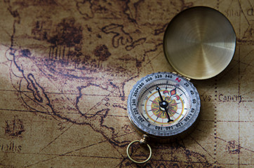 Compass on old map