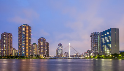 Obraz na płótnie Canvas Panorama view of waterfront Tokyo city at twilight