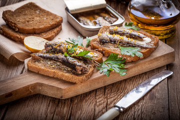 Sandwich with sprats.