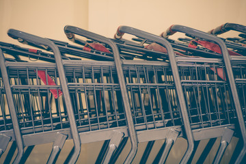 Close - up Row of shopping cart at departmentstore